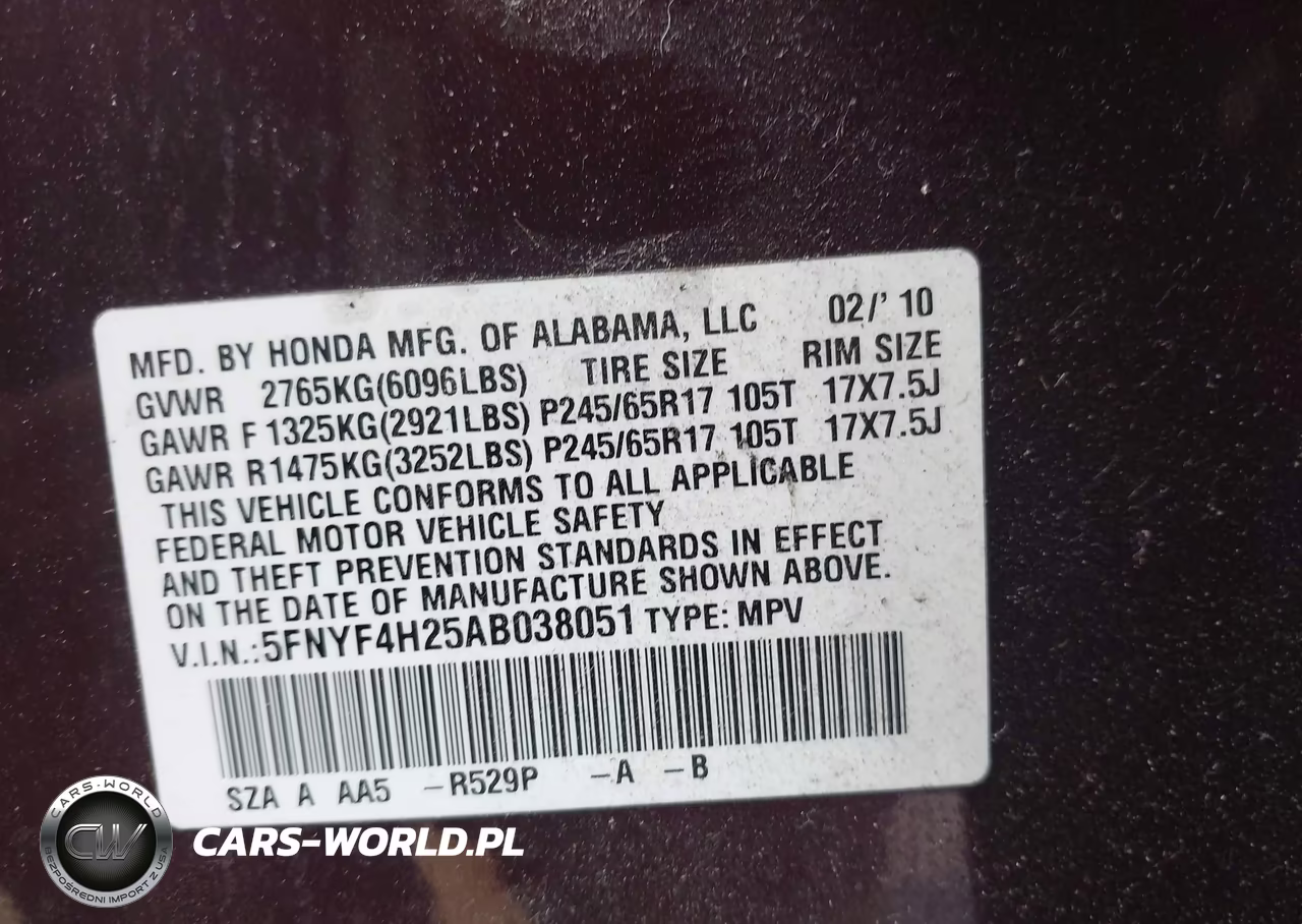2010 Honda Pilot Lx VIN:5FNYF4H25AB038051 - 9