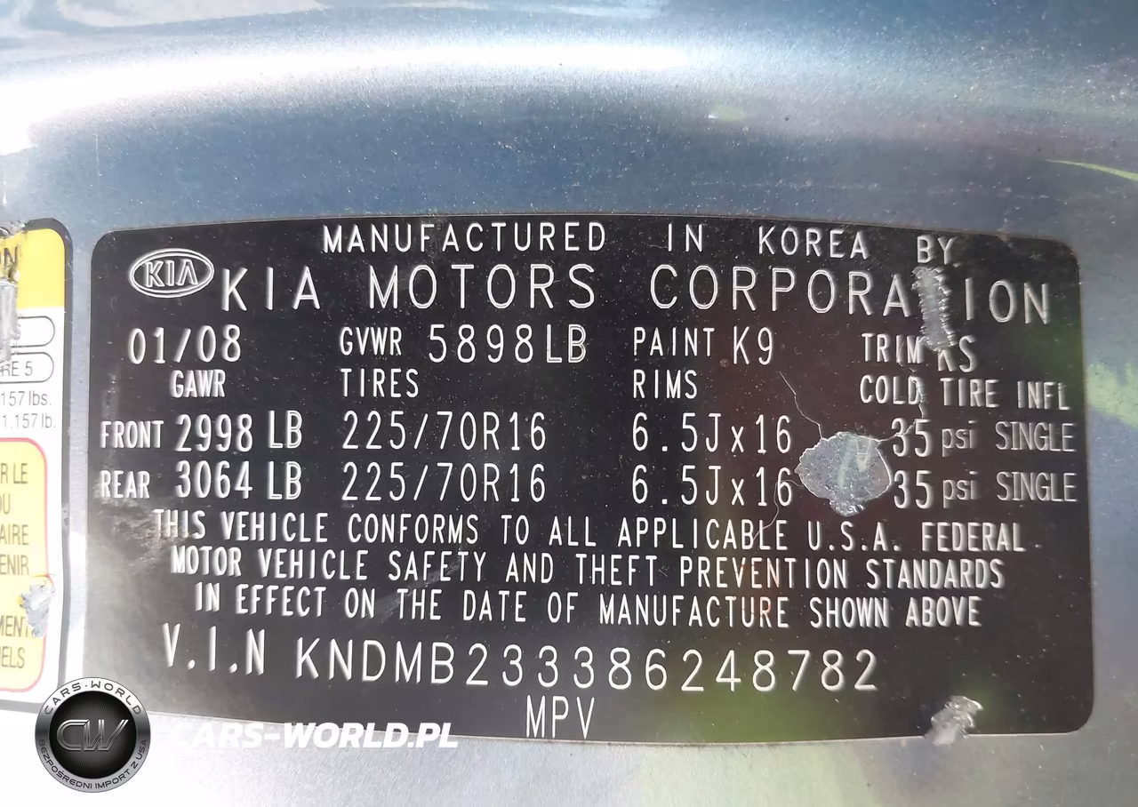 2008 Kia Sedona Lx VIN:KNDMB233386248782 - 9
