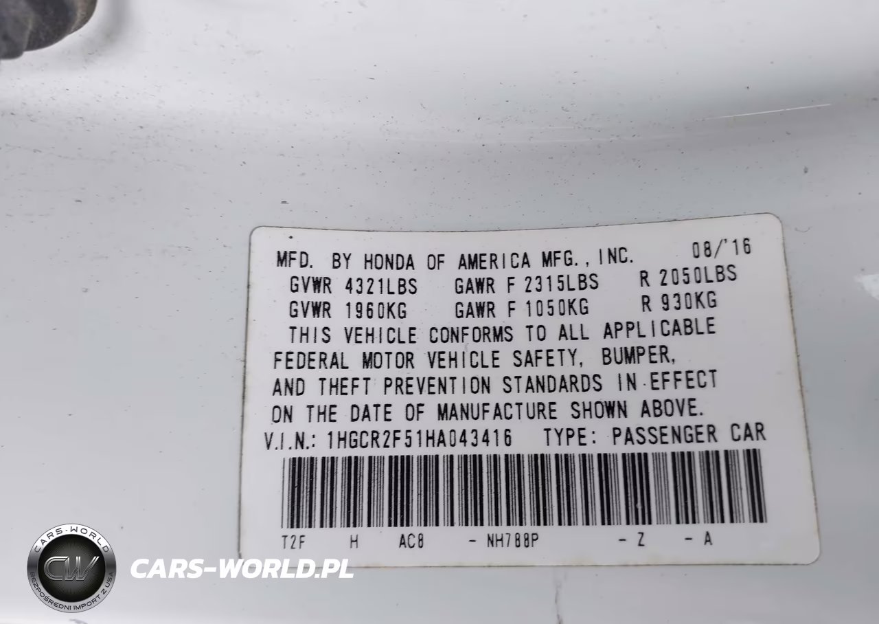 2017 Honda Accord Sport VIN:1HGCR2F51HA043416 - 9