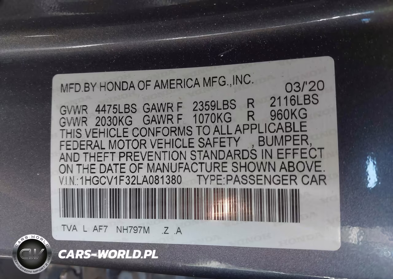 2020 Honda Accord Sport VIN:1HGCV1F32LA081380 - 9