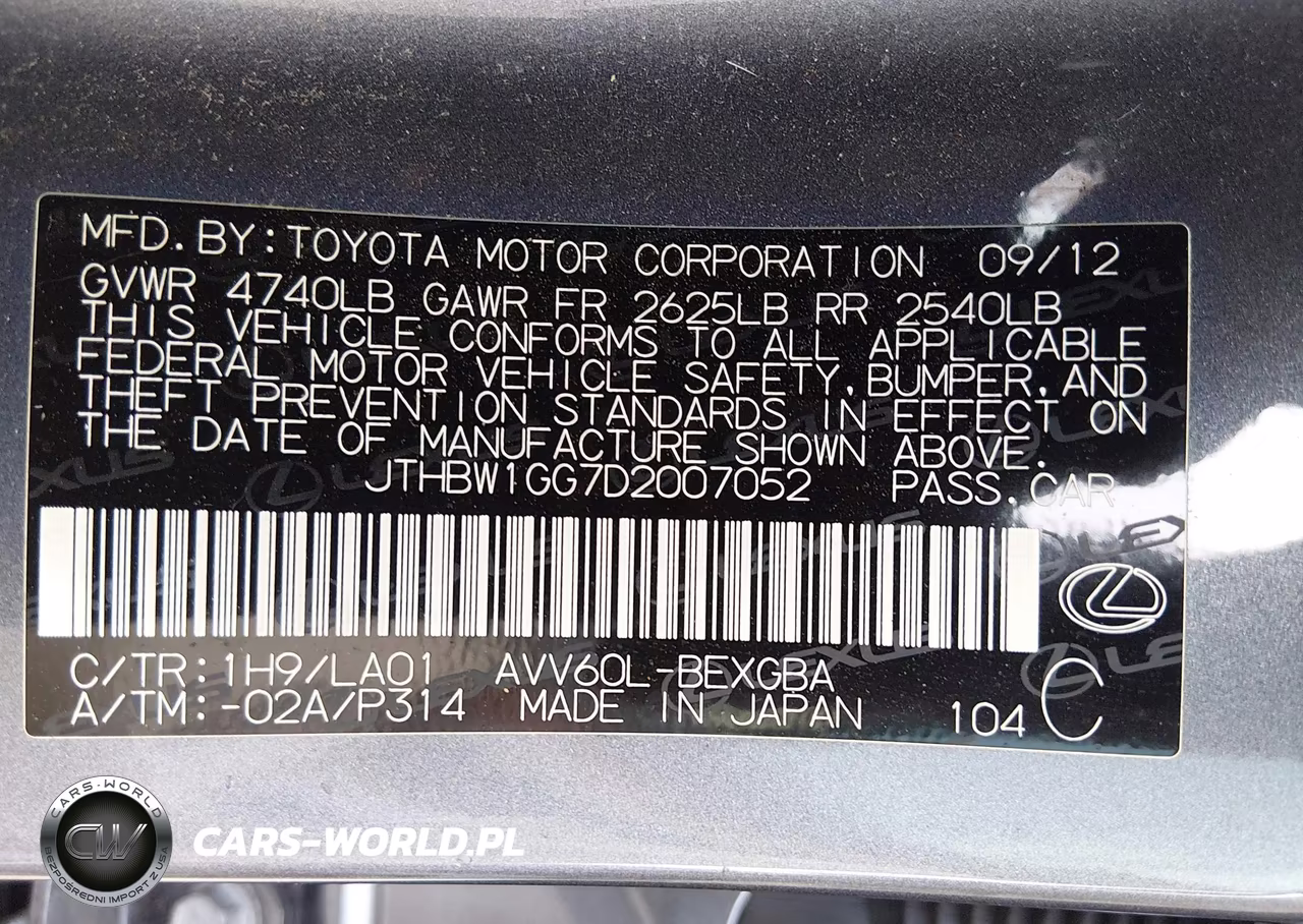 2013 Lexus Es 300H VIN:JTHBW1GG7D2007052 - 9