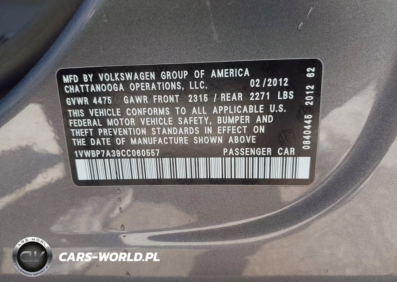 2012 Volkswagen Passat 2.5L Se VIN:1VWBP7A39CC060557 - 9