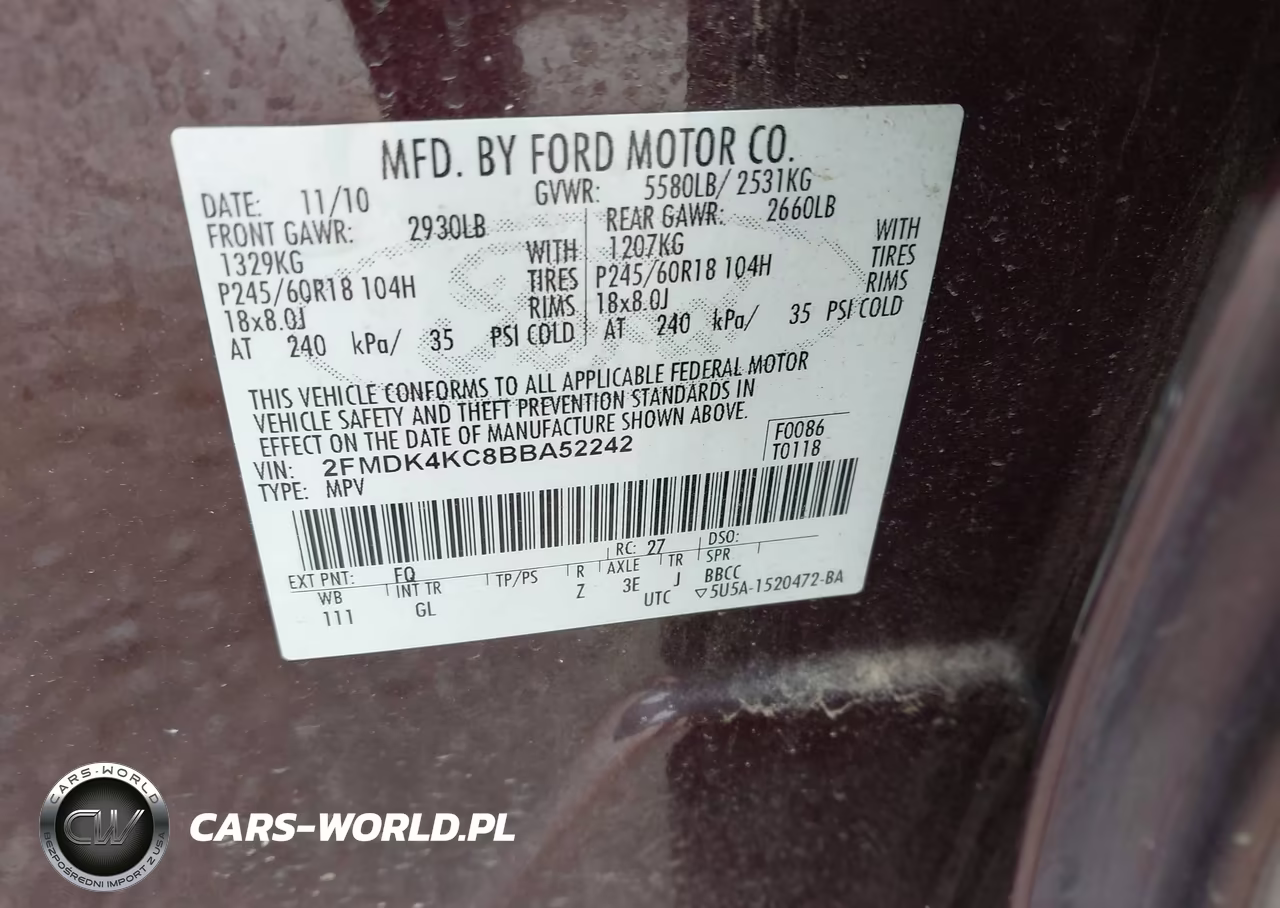 2011 Ford Edge Limited VIN:2FMDK4KC8BBA52242 - 9