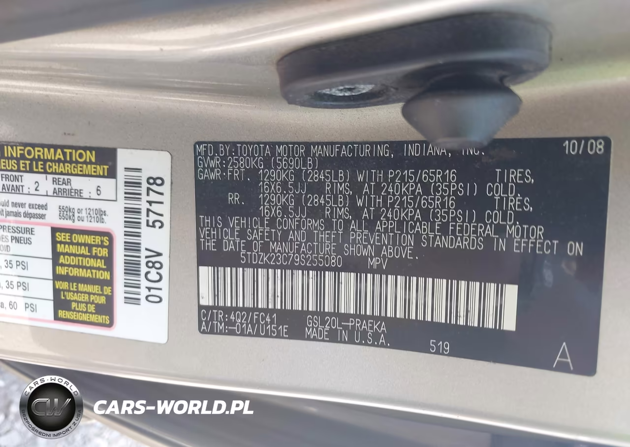 2009 Toyota Sienna Le VIN:5TDZK23C79S255080 - 9