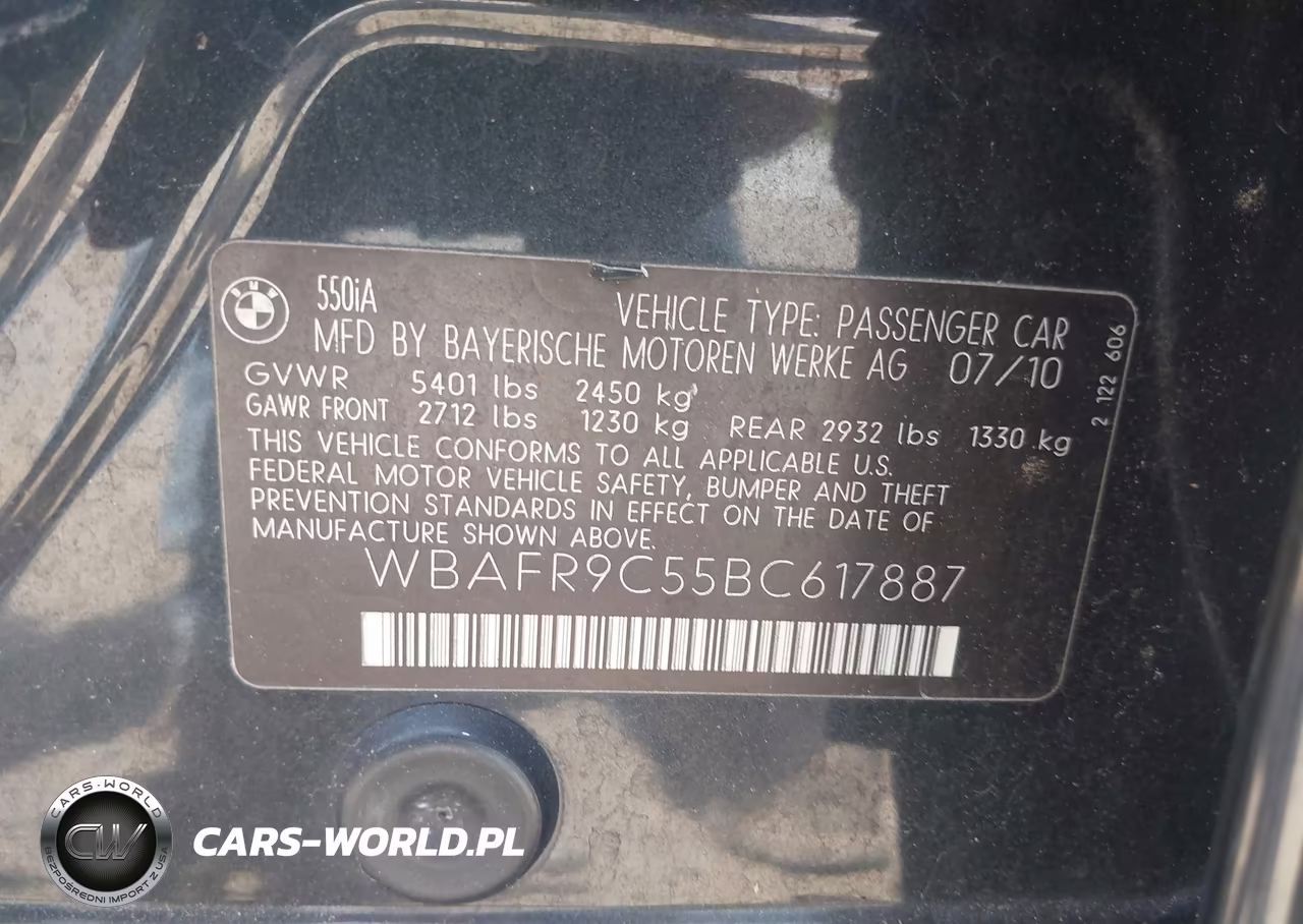 2011 BMW 550I VIN:WBAFR9C55BC617887 - 9