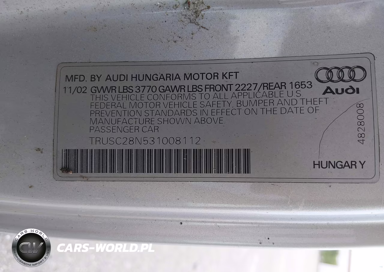 2003 Audi Tt 1.8L VIN:TRUSC28N531008112 - 9