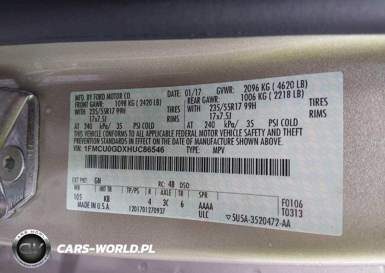 2017 Ford Escape Se VIN:1FMCU0GDXHUC86546 - 9