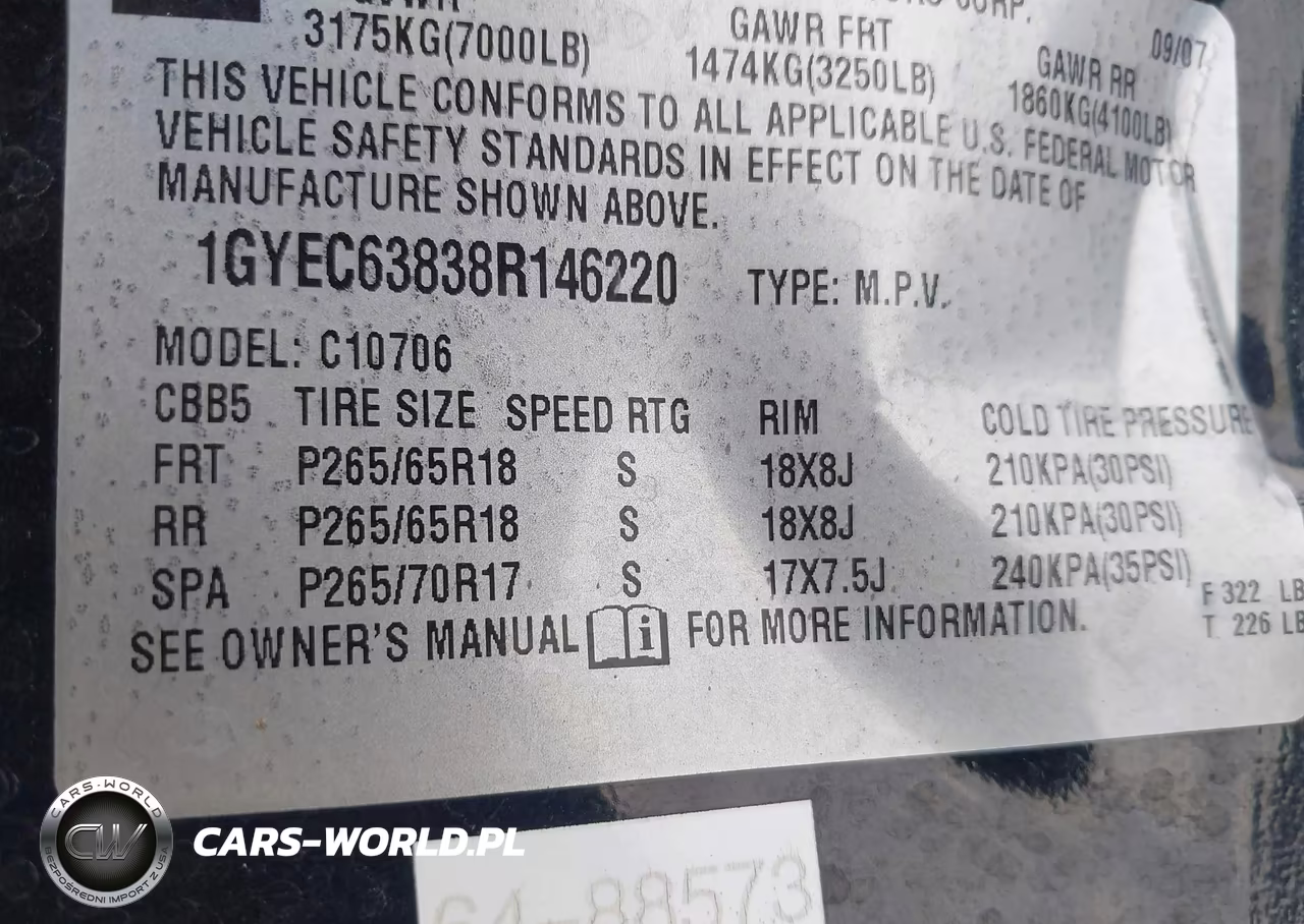 2008 Cadillac Escalade Standard VIN:1GYEC63838R146220 - 9