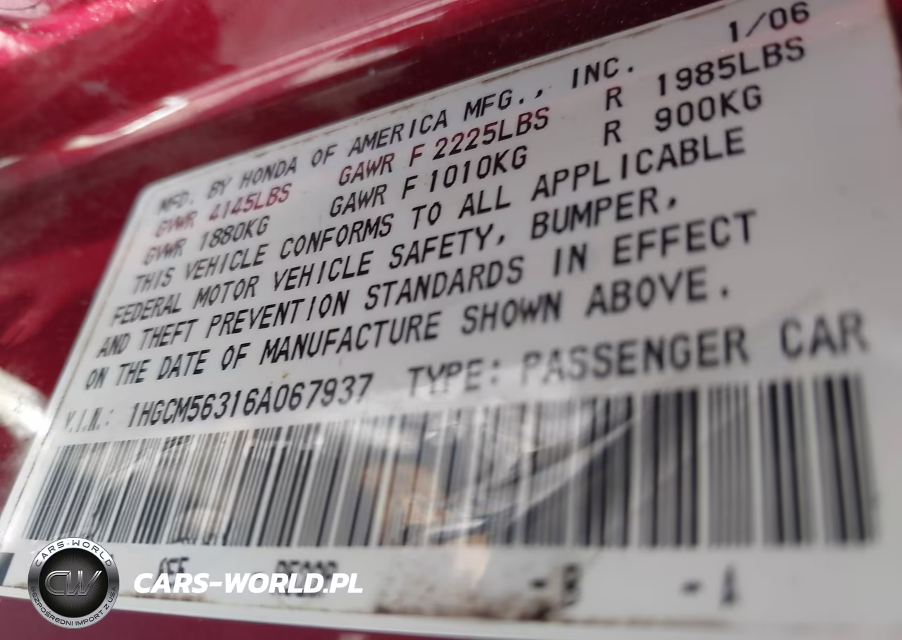 2006 Honda Accord 2.4 Se VIN:1HGCM56316A067937 - 9