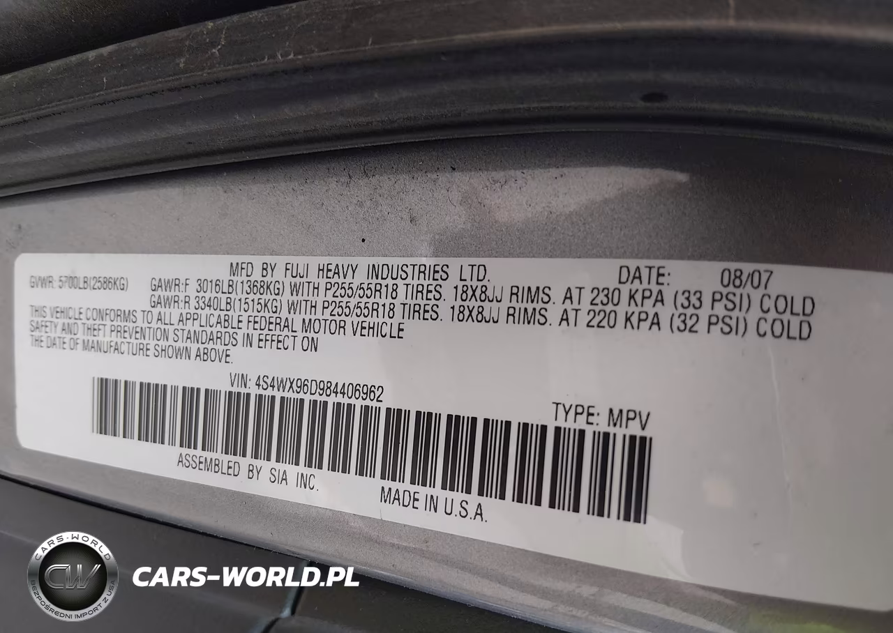 2008 Subaru Tribeca Base 7-Passenger VIN:4S4WX96D984406962 - 9
