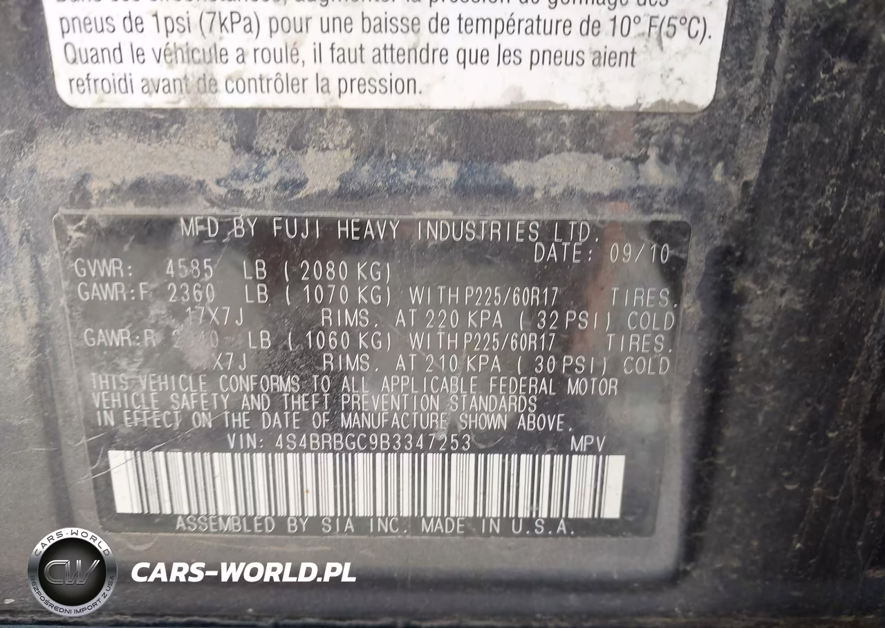 2011 Subaru Outback 2.5I Premium VIN:4S4BRBGC9B3347253 - 9