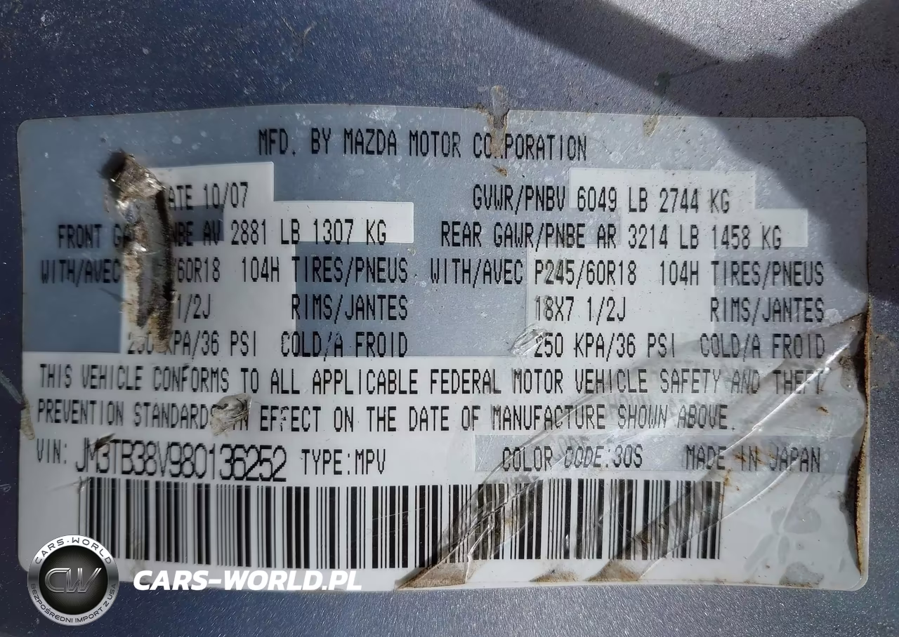 2008 Mazda Cx-9 Sport VIN:JM3TB38V980136252 - 9