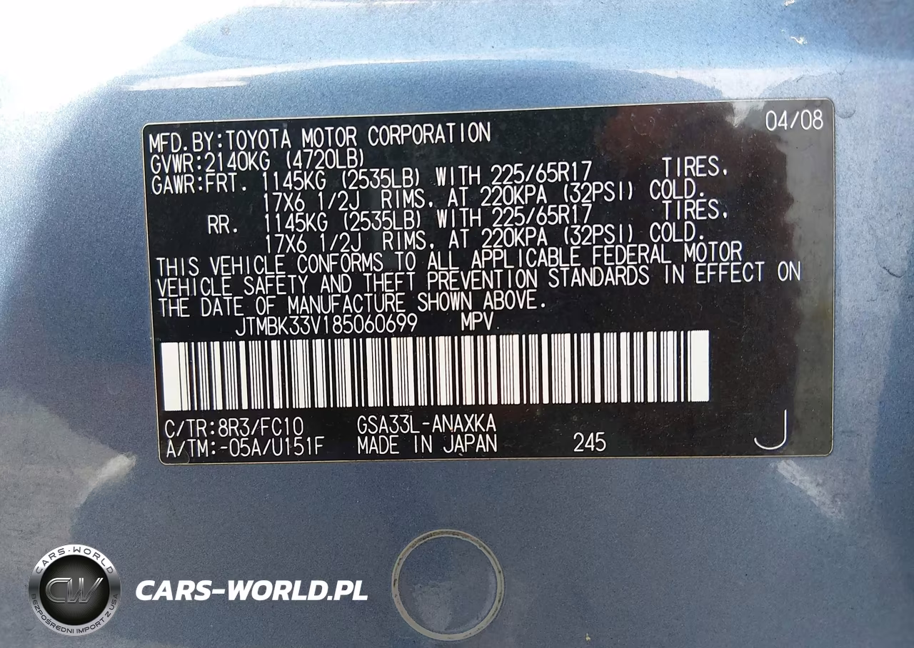 2008 Toyota Rav4 Base V6 VIN:JTMBK33V185060699 - 9