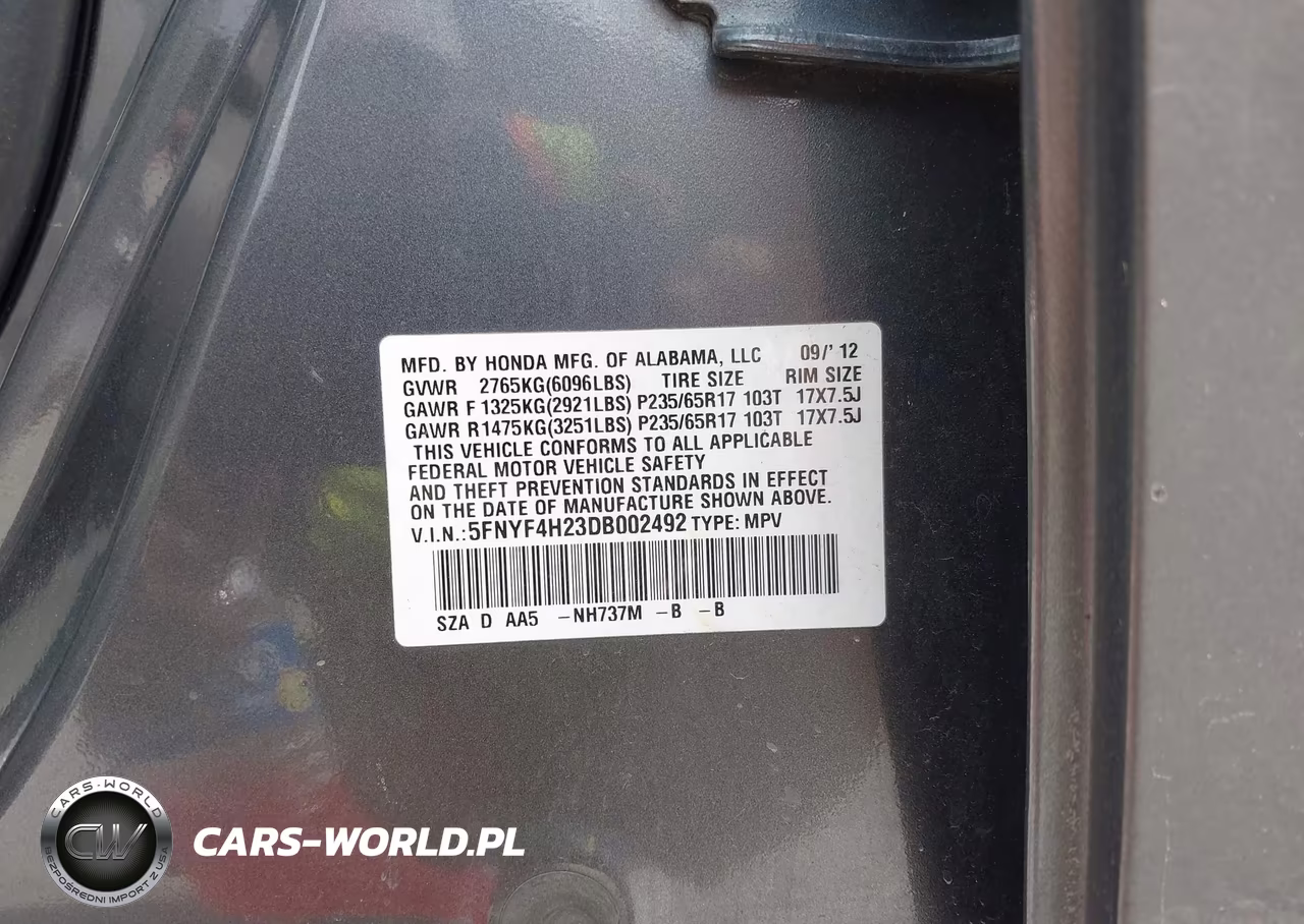 2013 Honda Pilot Lx VIN:5FNYF4H23DB002492 - 9