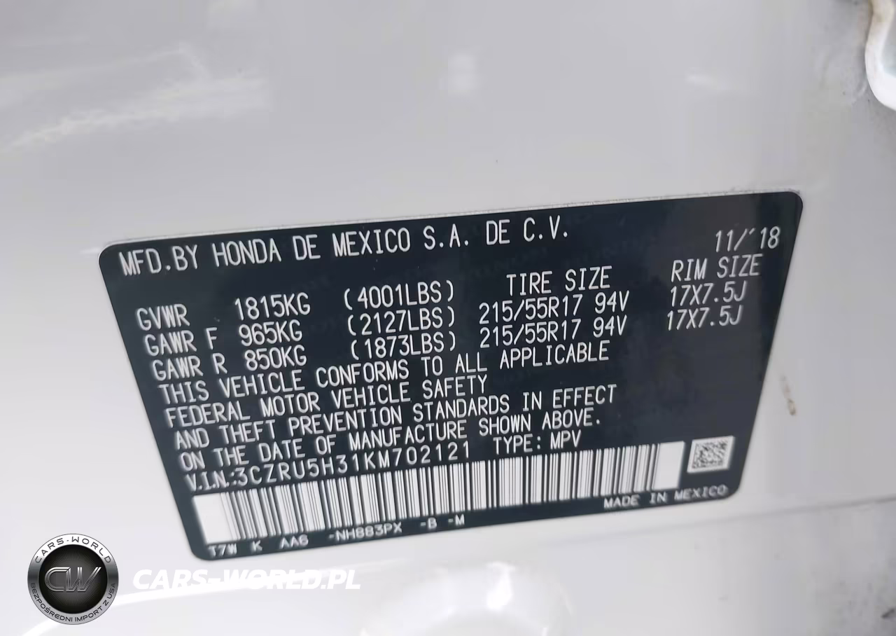 2019 Honda Hr-V Lx VIN:3CZRU5H31KM702121 - 9
