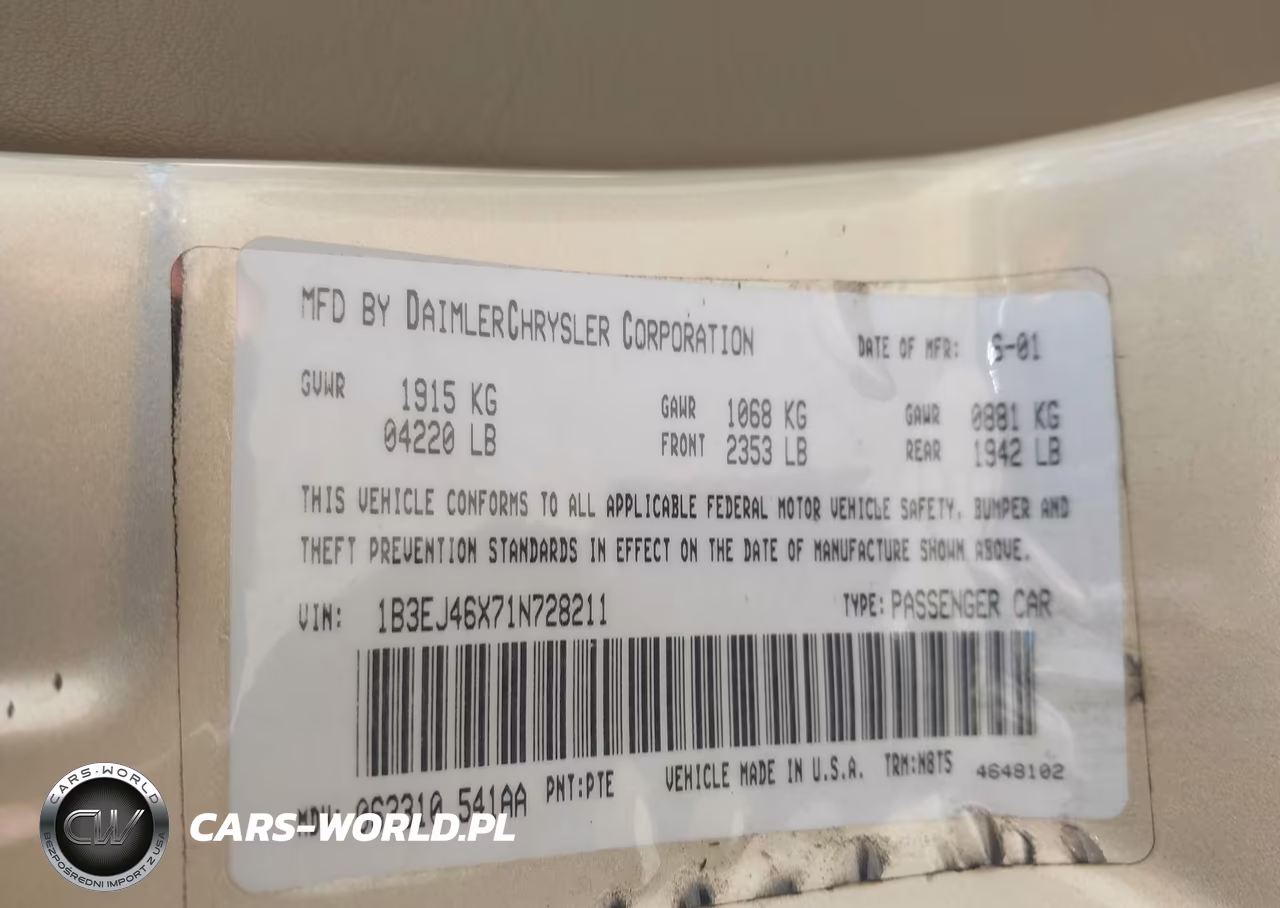 2001 Dodge Stratus Se VIN:1B3EJ46X71N728211 - 9
