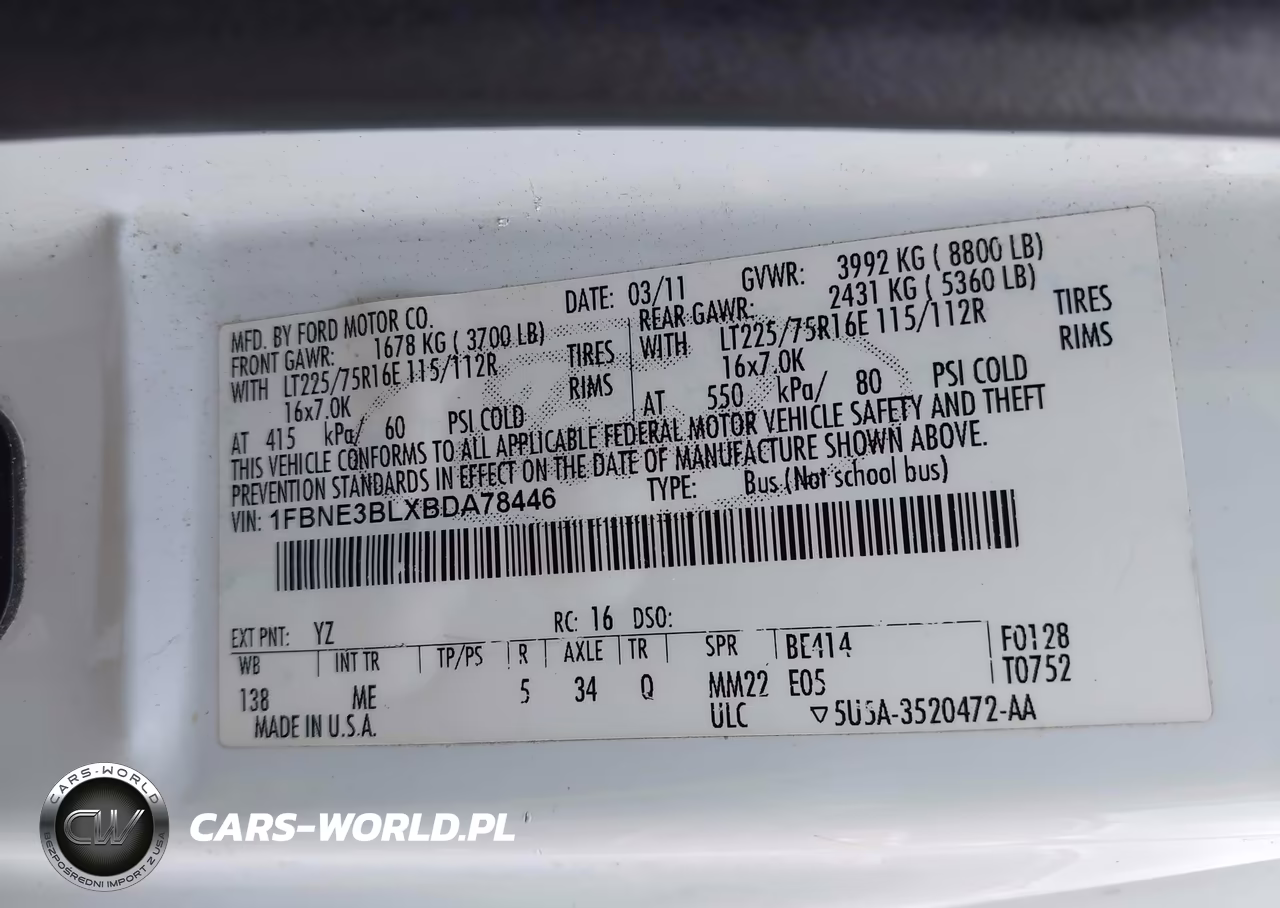 2011 Ford E-350 Super Duty Xlt VIN:1FBNE3BLXBDA78446 - 9