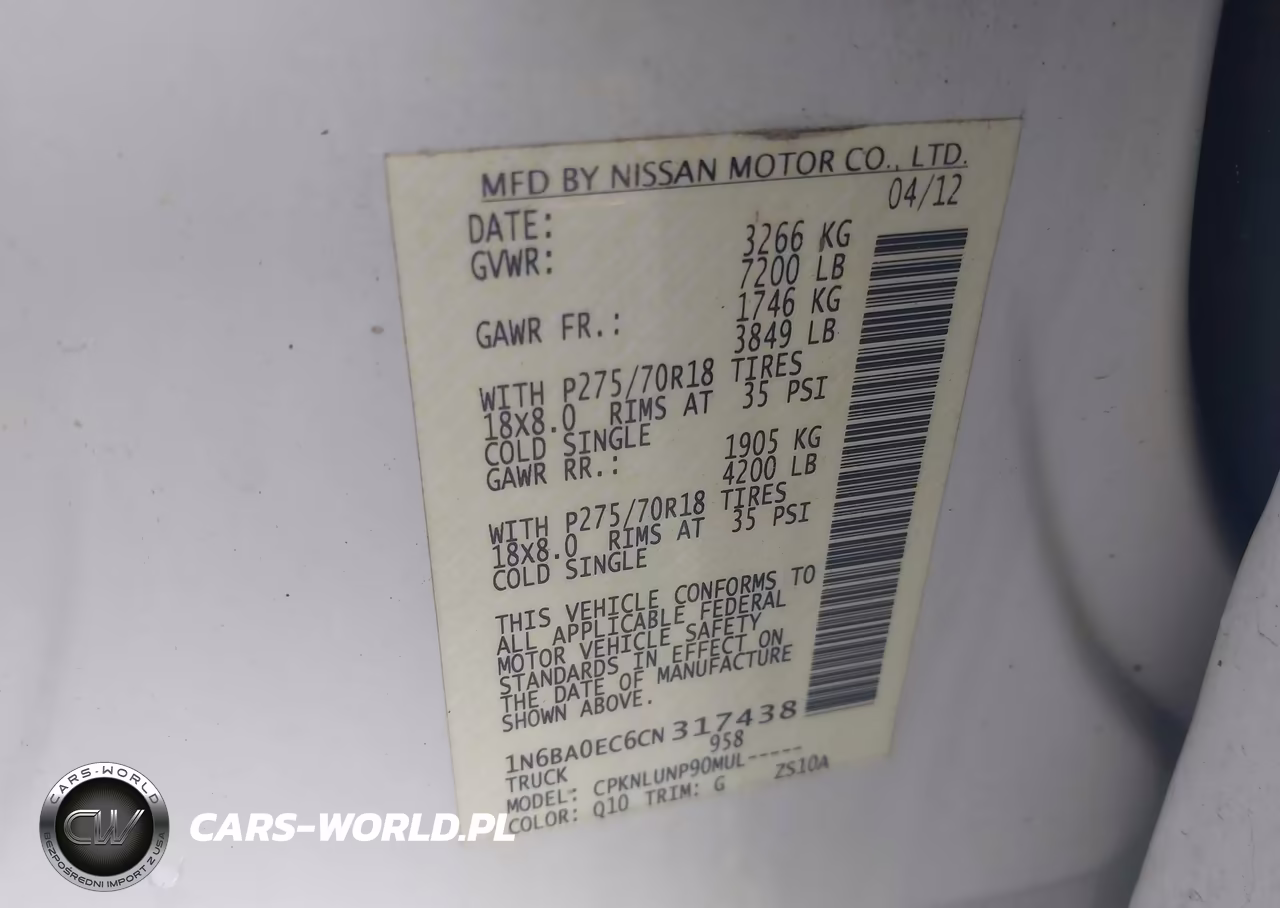 2012 Nissan Titan Pro-4X VIN:1N6BA0EC6CN317438 - 9