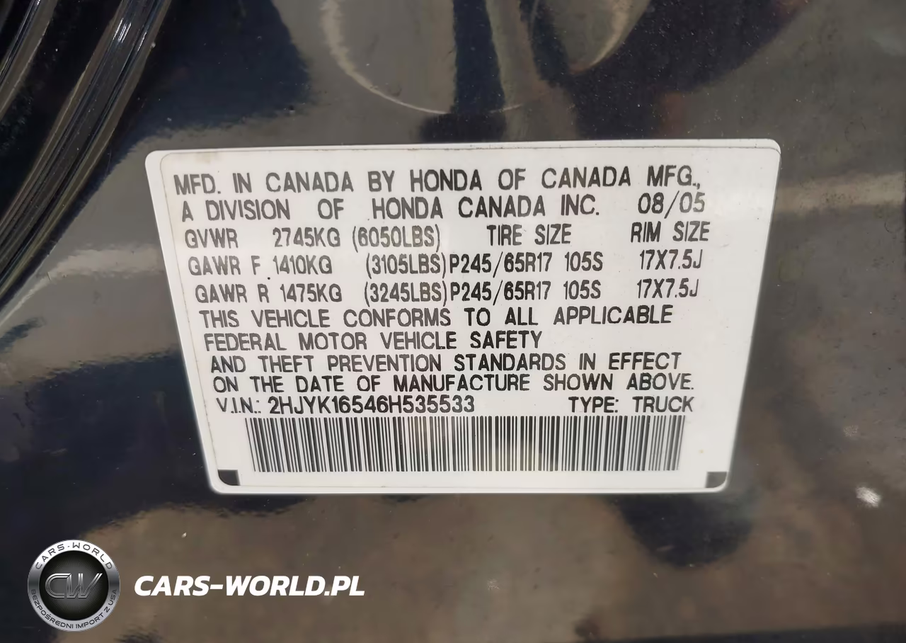 2006 Honda Ridgeline Rtl VIN:2HJYK16546H535533 - 9