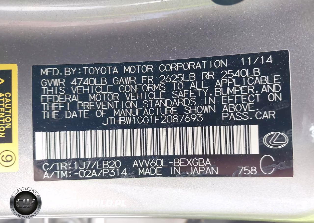 2015 Lexus Es 300H VIN:JTHBW1GG1F2087693 - 9