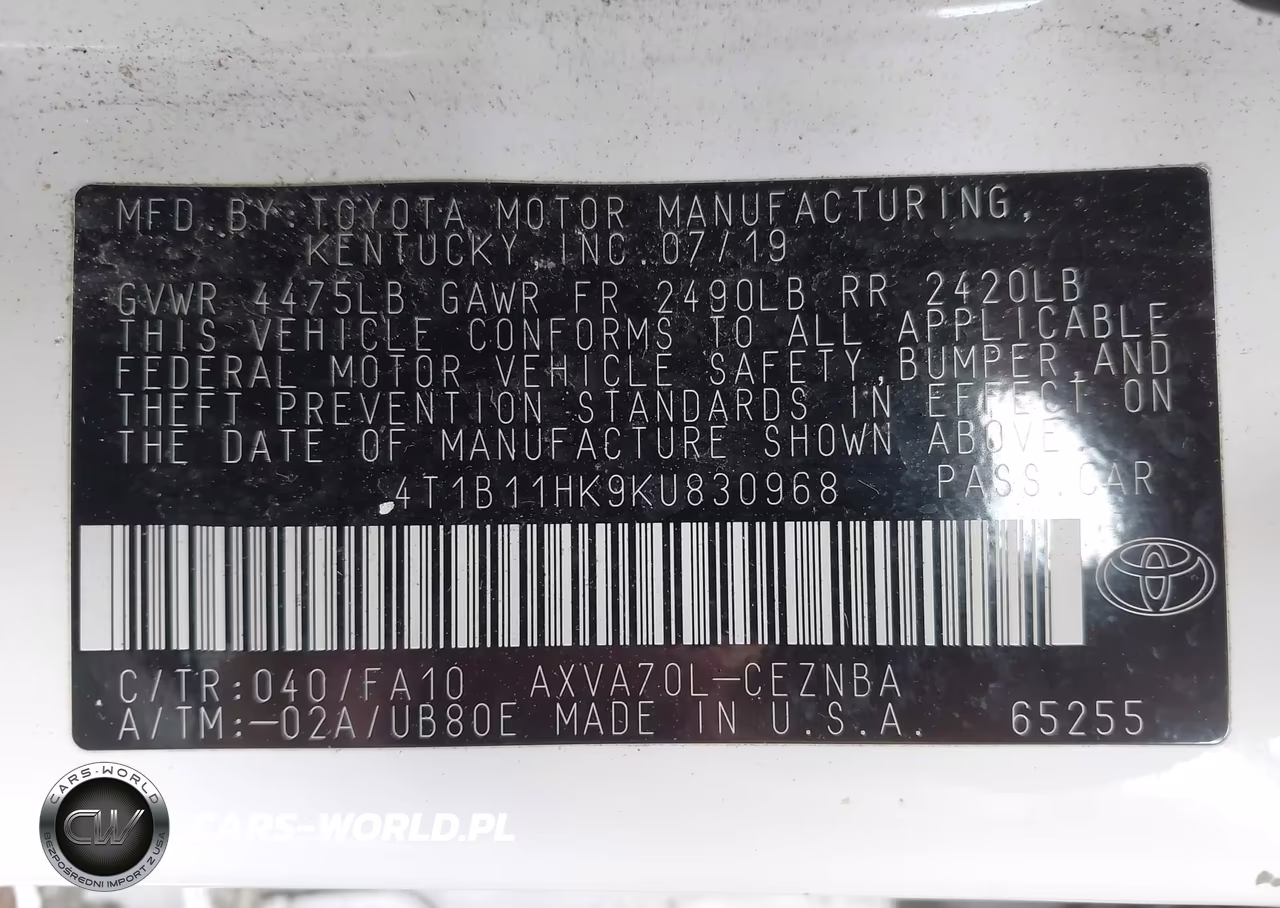 2019 Toyota Camry Le VIN:4T1B11HK9KU830968 - 9