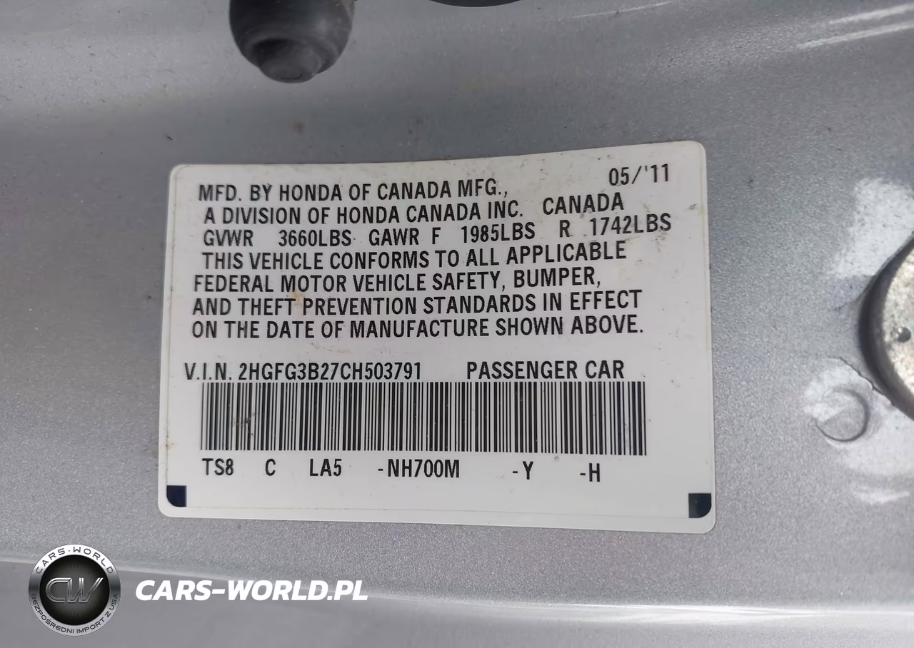 2012 Honda Civic Dx VIN:2HGFG3B27CH503791 - 9
