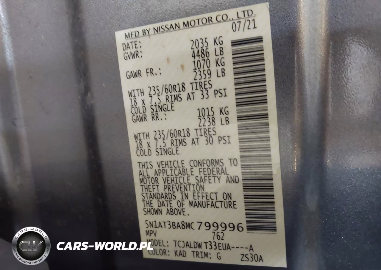 2021 Nissan Rogue Sv Fwd VIN:5N1AT3BA8MC799996 - 9