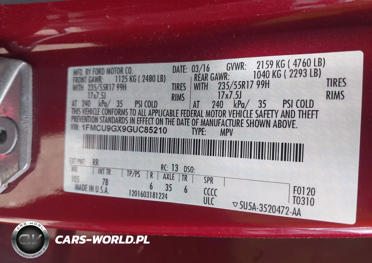 2016 Ford Escape Se VIN:1FMCU9GX9GUC85210 - 9
