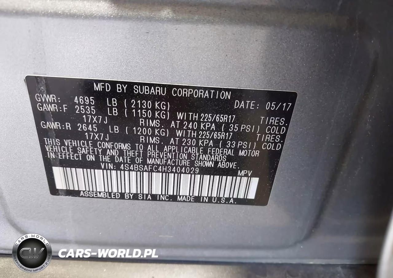 2017 Subaru Outback 2.5I Premium VIN:4S4BSAFC4H3404029 - 9
