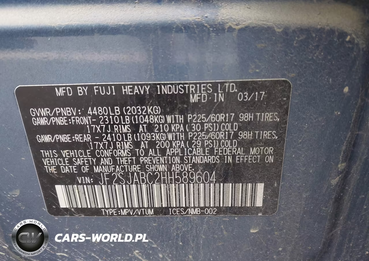2017 Subaru Forester 2.5I VIN:JF2SJABC2HH589604 - 9