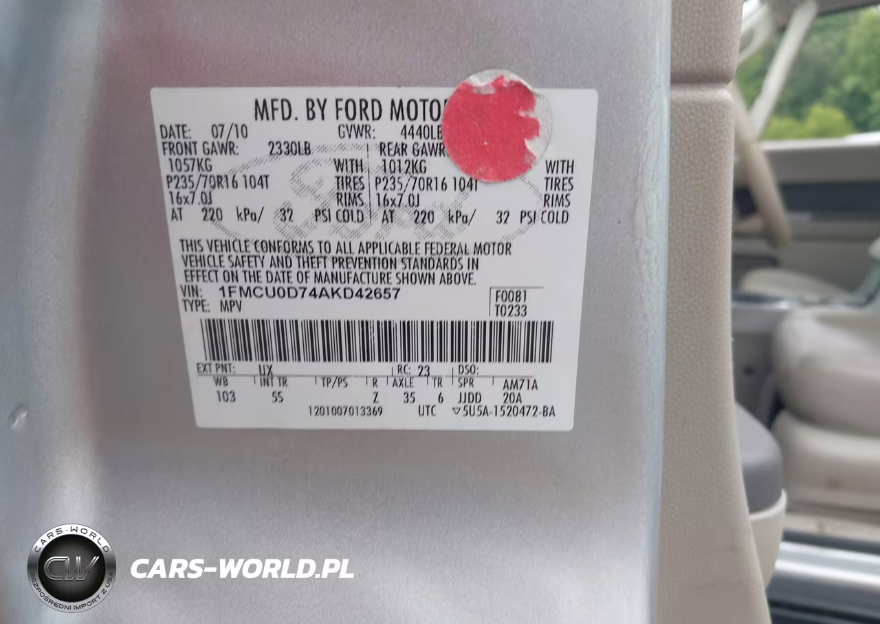 2010 Ford Escape Xlt VIN:1FMCU0D74AKD42657 - 9