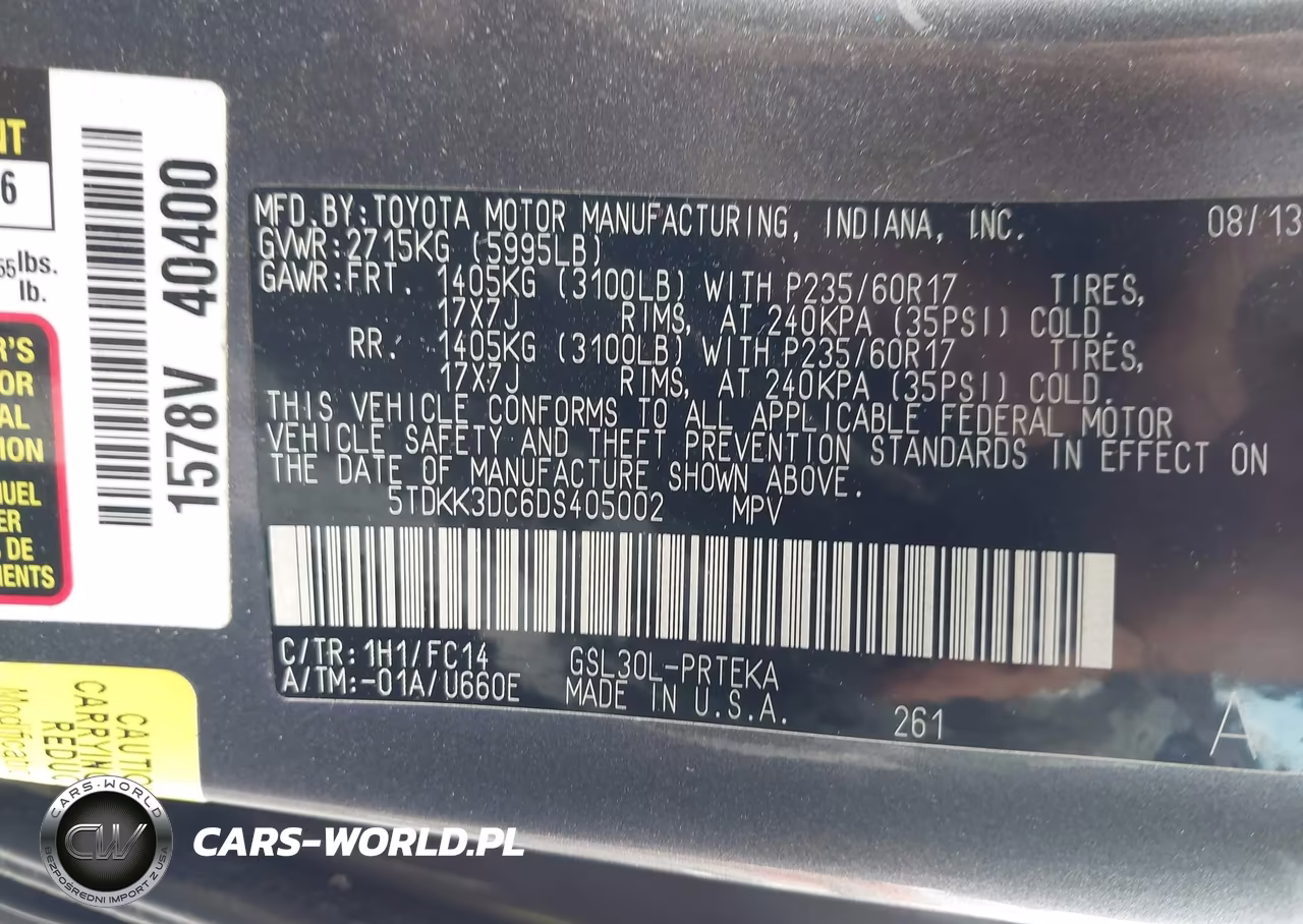 2013 Toyota Sienna Le V6 8 Passenger VIN:5TDKK3DC6DS405002 - 9