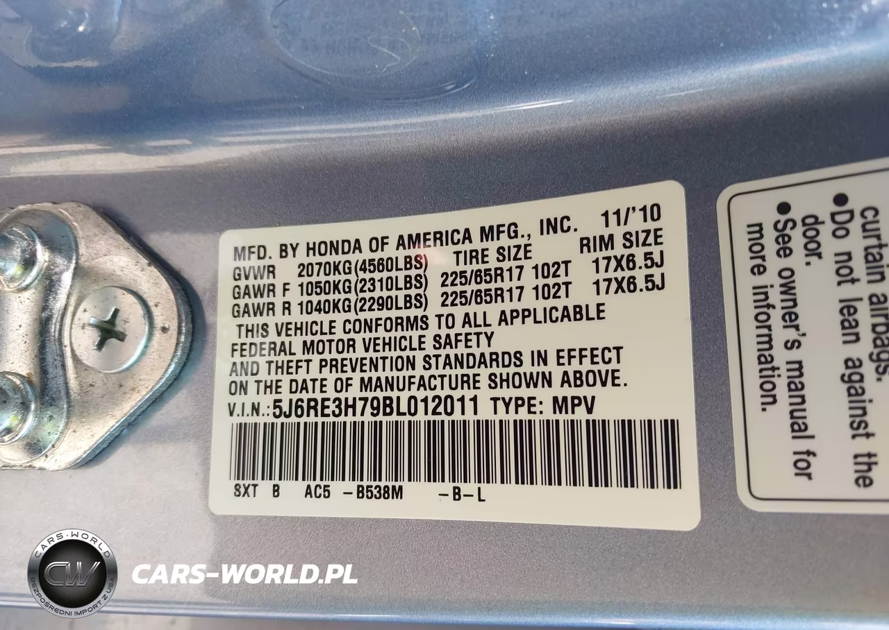 2011 Honda Cr-V Ex-L VIN:5J6RE3H79BL012011 - 9