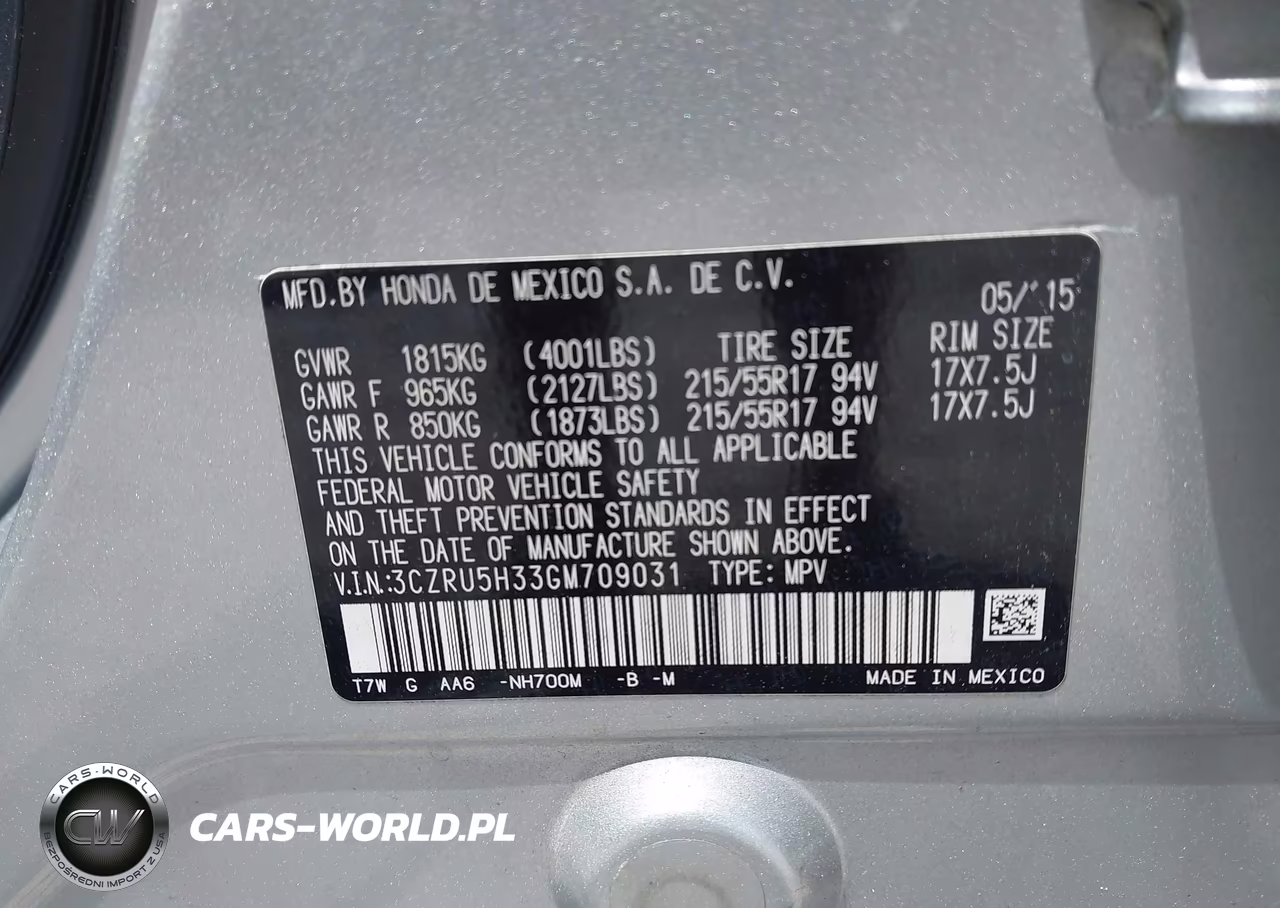 2016 Honda Hr-V Lx VIN:3CZRU5H33GM709031 - 9