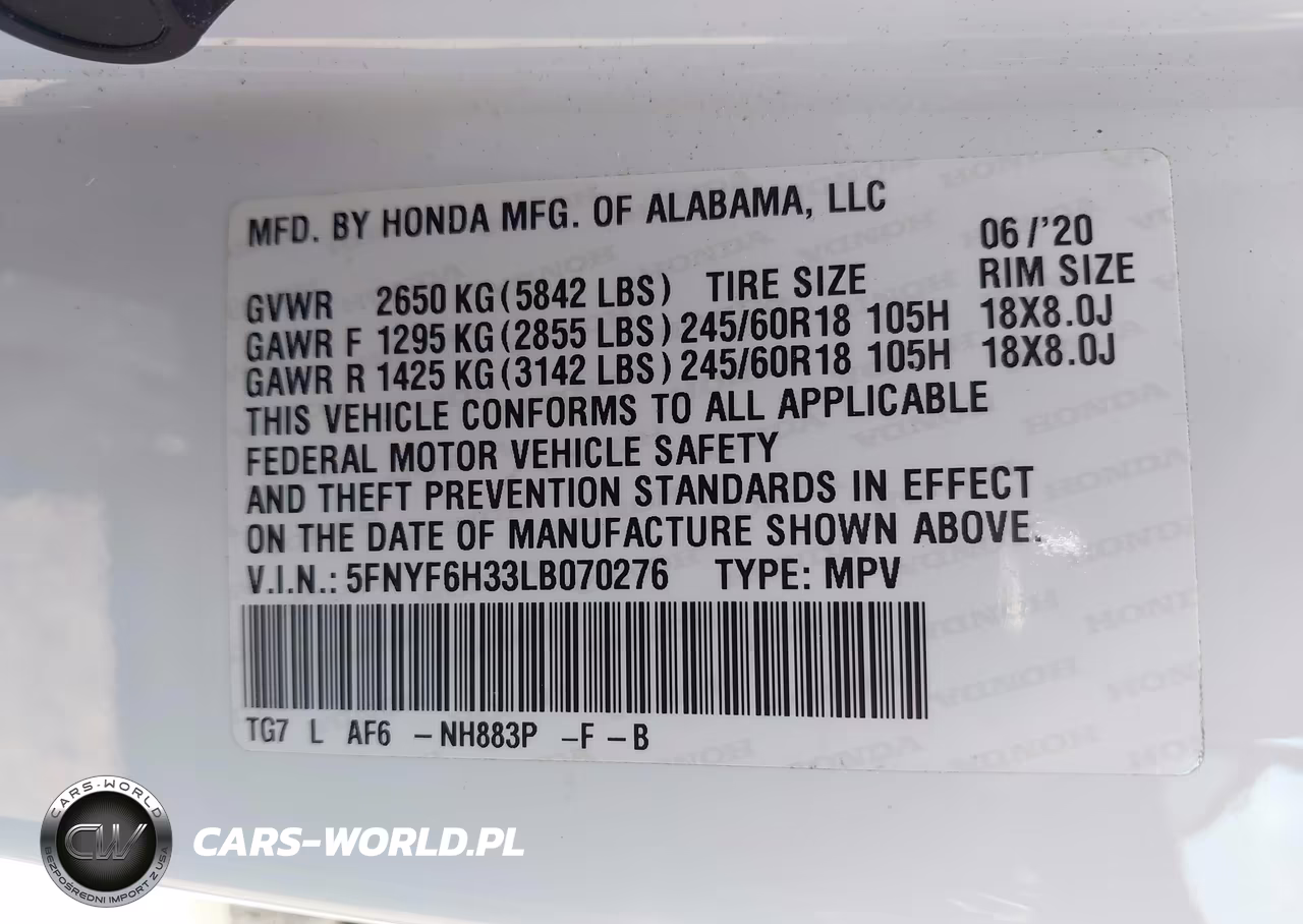 2020 Honda Pilot Awd Ex VIN:5FNYF6H33LB070276 - 9
