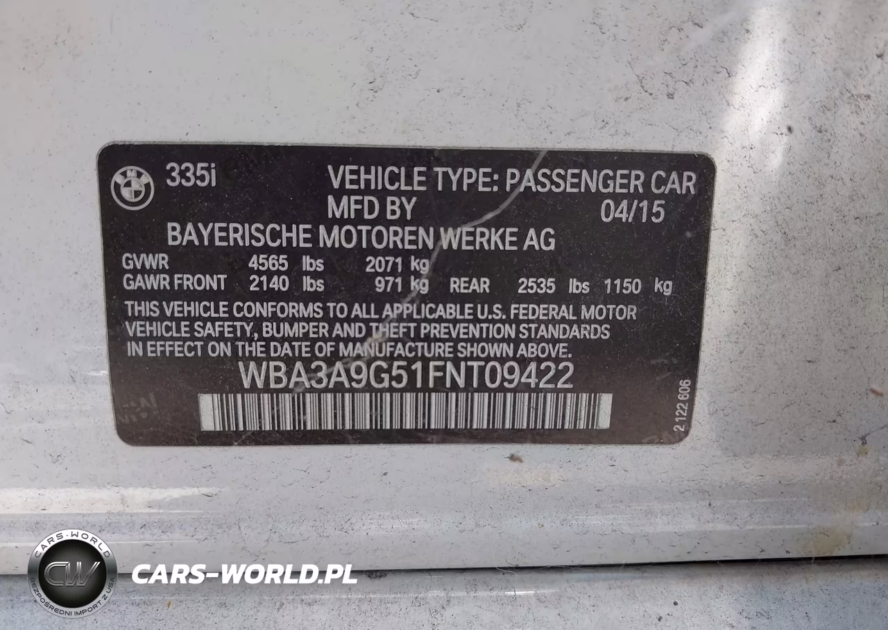 2015 BMW 335I VIN:WBA3A9G51FNT09422 - 9