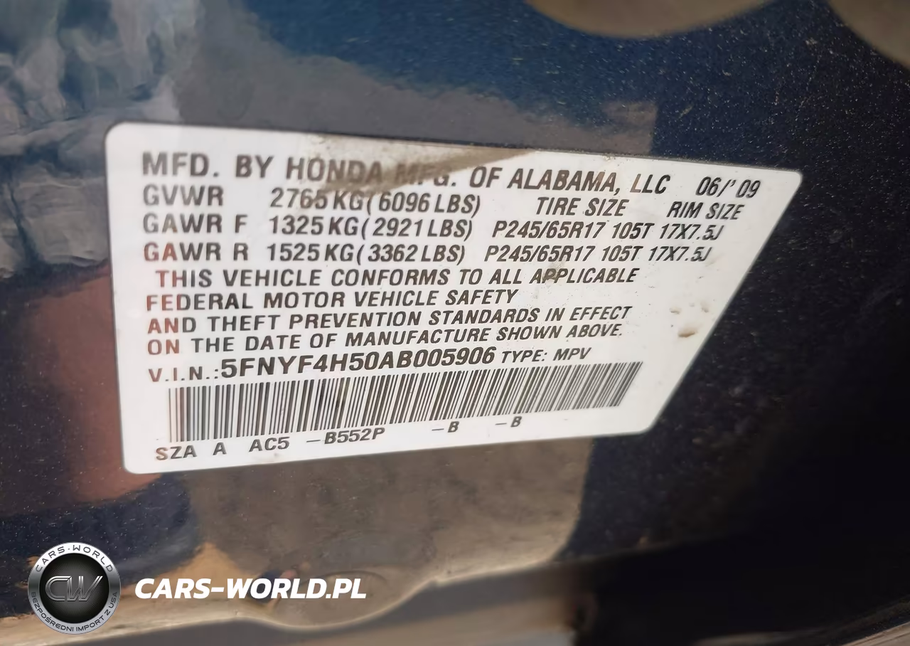 2010 Honda Pilot Ex-L VIN:5FNYF4H50AB005906 - 9