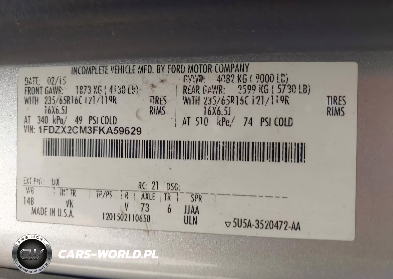2015 Ford Transit-350 Xl VIN:1FDZX2CM3FKA59629 - 9