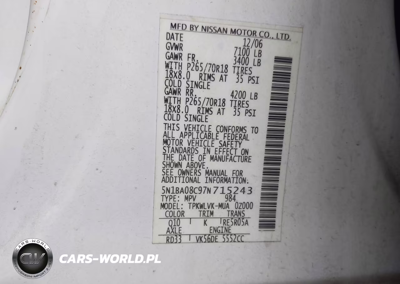 2007 Nissan Armada Le VIN:5N1BA08C97N715243 - 9