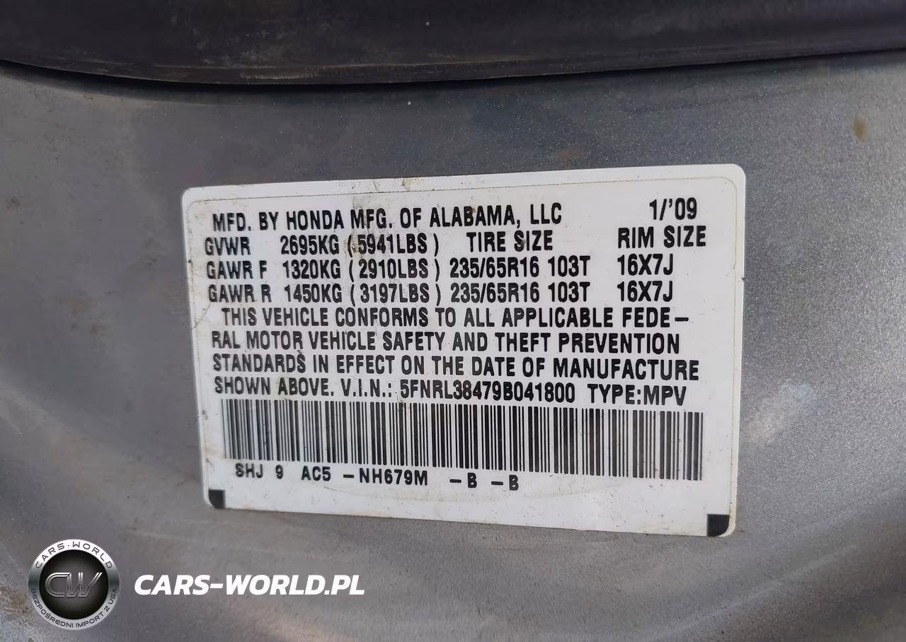 2009 Honda Odyssey Ex VIN:5FNRL38479B041800 - 9