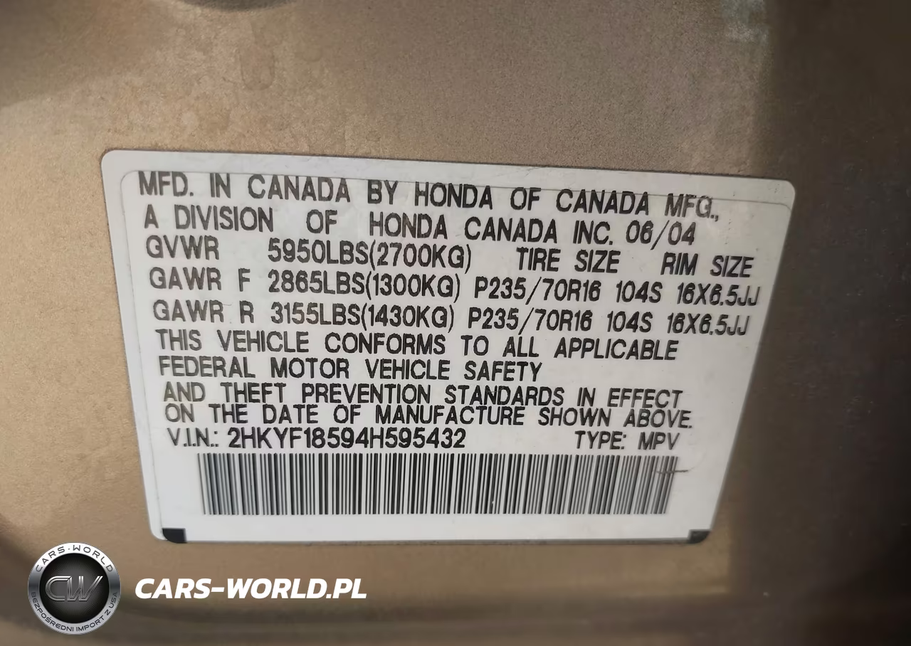 2004 Honda Pilot Ex-L VIN:2HKYF18594H595432 - 9