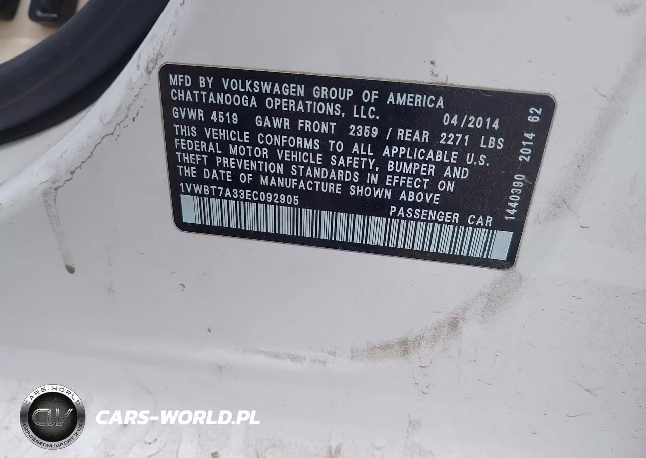 2014 Volkswagen Passat 1.8T Se VIN:1VWBT7A33EC092905 - 9