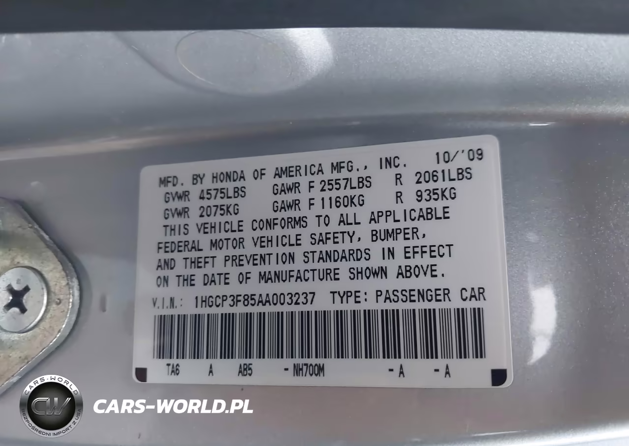 2010 Honda Accord 3.5 Ex-L VIN:1HGCP3F85AA003237 - 9