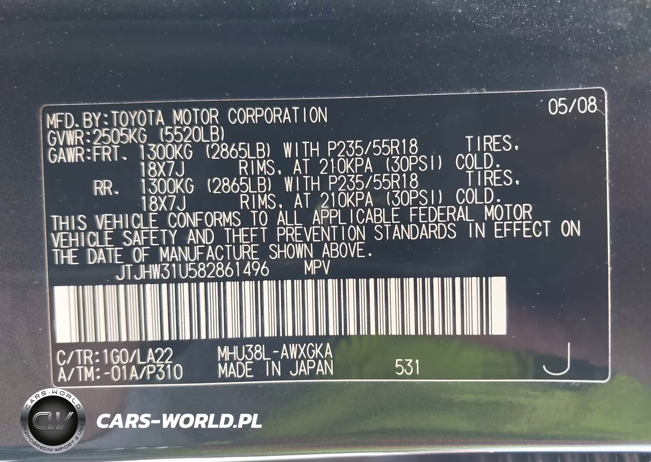 2008 Lexus Rx 400H VIN:JTJHW31U582861496 - 9