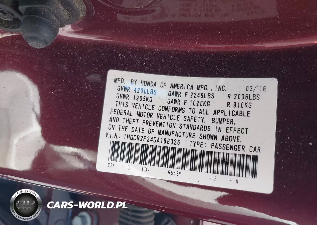 2016 Honda Accord Lx VIN:1HGCR2F34GA168326 - 9