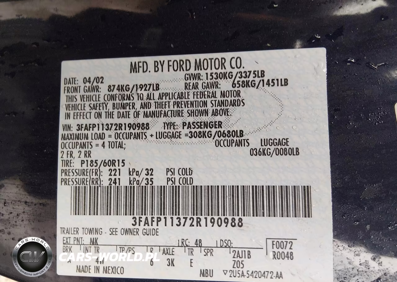 2002 Ford Escort Zx2 VIN:3FAFP11372R190988 - 9