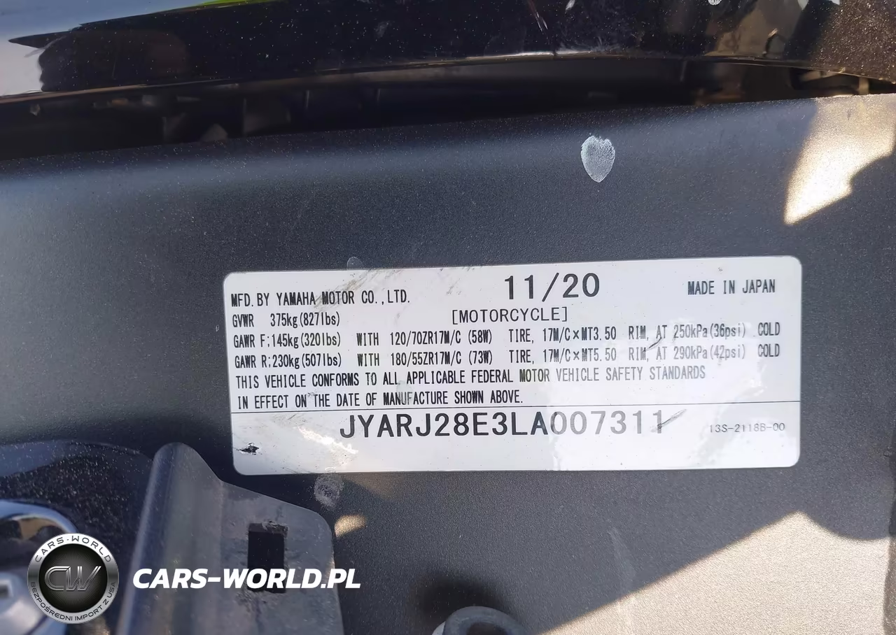 2020 Yamaha Yzfr6 VIN:JYARJ28E3LA007311 - 10