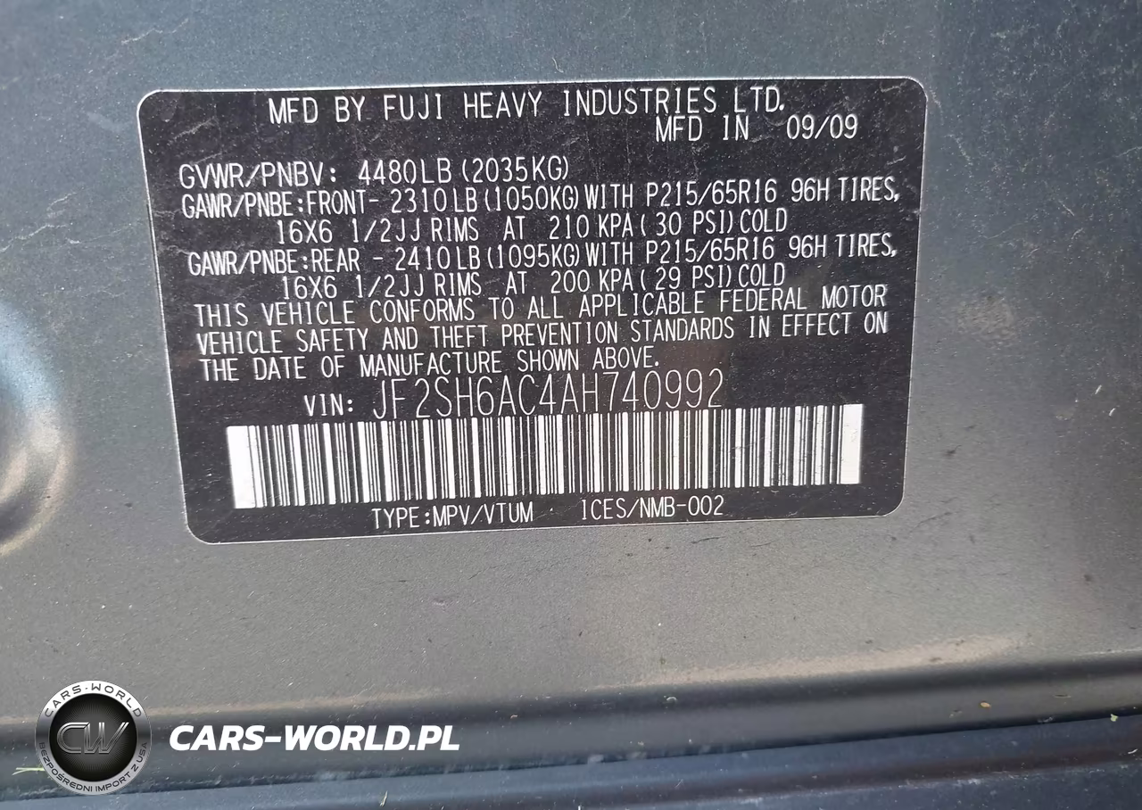 2010 Subaru Forester 2.5X VIN:JF2SH6AC4AH740992 - 9