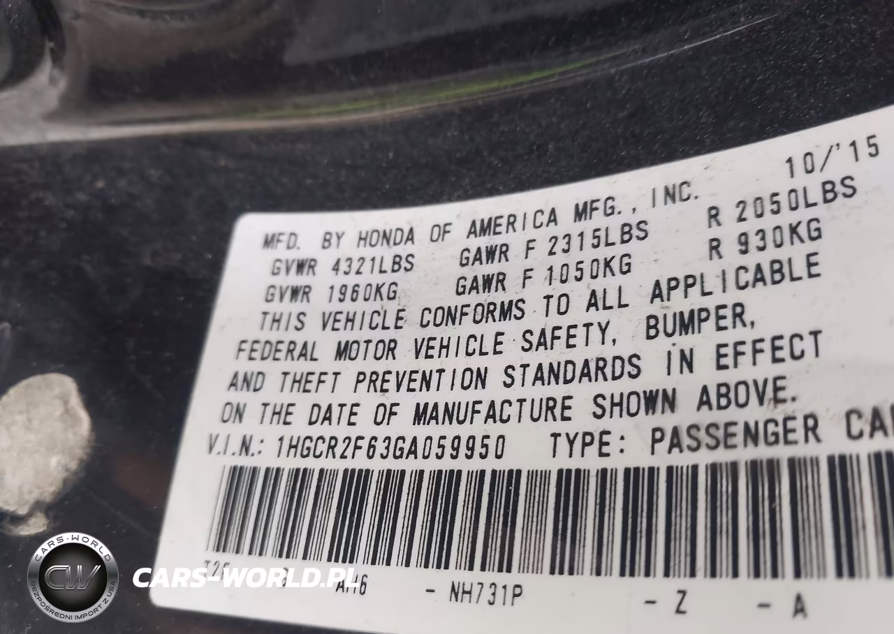 2016 Honda Accord Sport VIN:1HGCR2F63GA059950 - 9