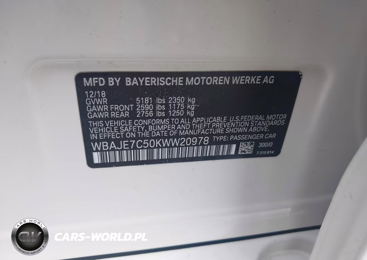 2019 BMW 540I xDrive VIN:WBAJE7C50KWW20978 - 9